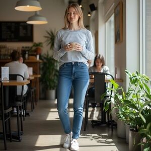 Brandy Melville Light Blue and White Striped Top